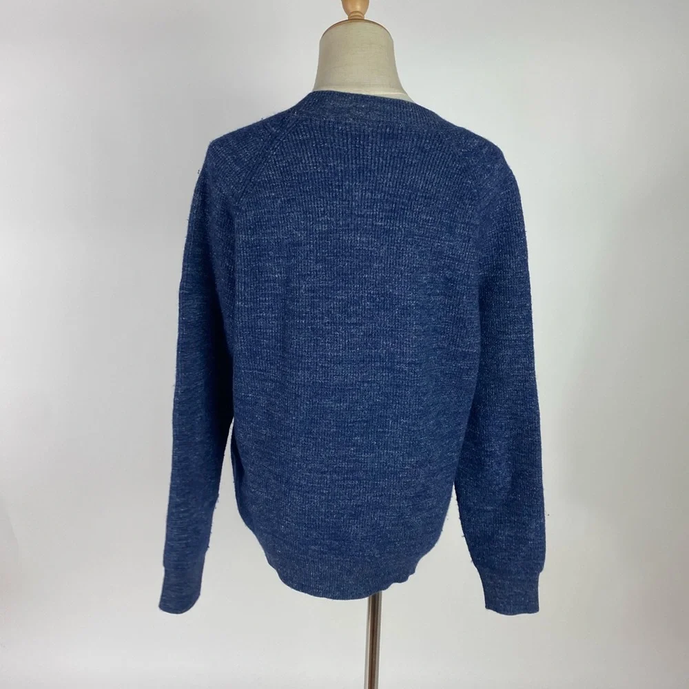 J. CREW Mens Waffle Stitch Wool Blend Crewneck Pullover Sweater Navy Medium